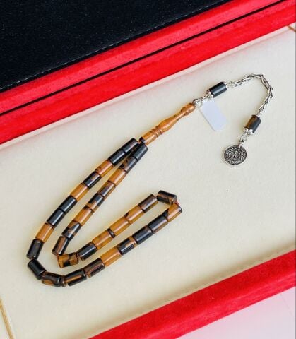 SIKMA KEHRİBAR TESBİH  SARI - SİYAH BÜYÜK BOY KESME MODEL