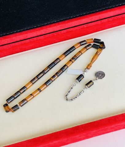 SIKMA KEHRİBAR TESBİH  SARI - SİYAH BÜYÜK BOY KESME MODEL