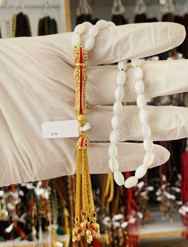 ÖZEL TASARIM İMAME İŞLEMELİ DOĞAL TAŞ BEYAZ SEDEF TESBİH