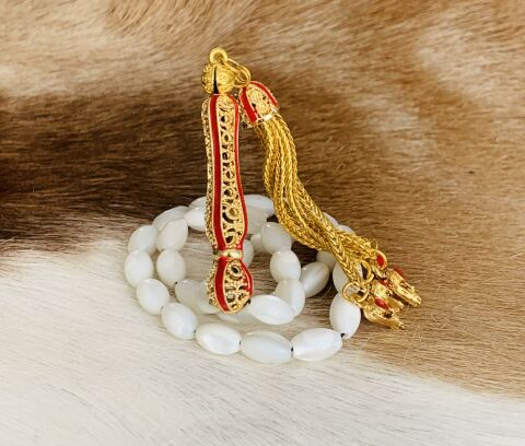 ÖZEL TASARIM İMAME İŞLEMELİ DOĞAL TAŞ BEYAZ SEDEF TESBİH