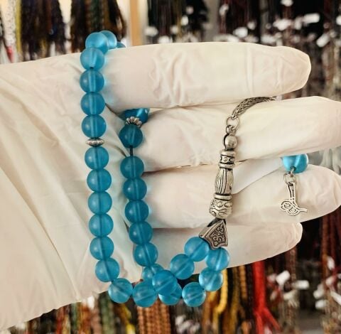 AKİK DOĞAL TAŞ MAVİ TESBİH KÜRE MODEL