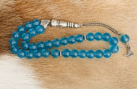 AKİK DOĞAL TAŞ MAVİ TESBİH KÜRE MODEL