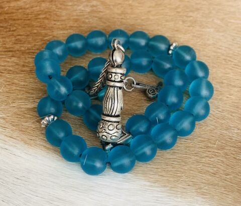 AKİK DOĞAL TAŞ MAVİ TESBİH KÜRE MODEL