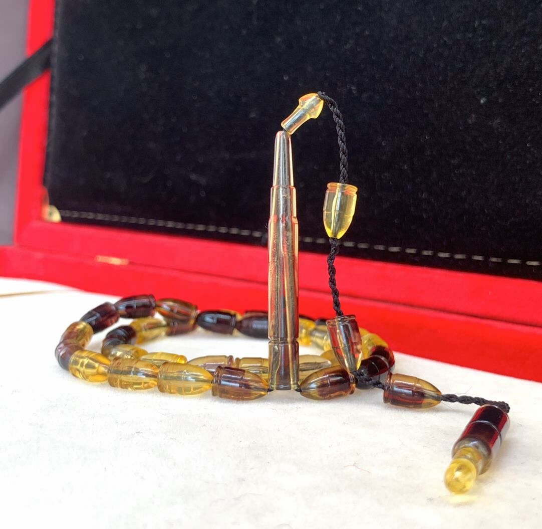 ATEŞ-İ SIKMA MERMİ  MODEL TOZ KEHRİBAR TESBİH Sarı - Kahverengi  - MERMİ