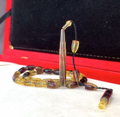 ATEŞ-İ SIKMA MERMİ  MODEL TOZ KEHRİBAR TESBİH Sarı - Kahverengi  - MERMİ