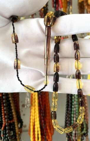 ATEŞ-İ SIKMA MERMİ  MODEL TOZ KEHRİBAR TESBİH Sarı - Kahverengi  - MERMİ