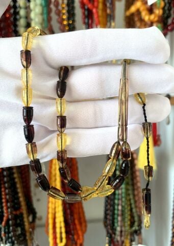 ATEŞ-İ SIKMA MERMİ  MODEL TOZ KEHRİBAR TESBİH Sarı - Kahverengi  - MERMİ