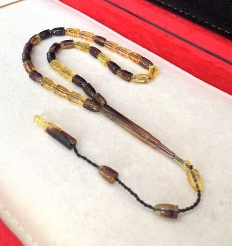 ATEŞ-İ SIKMA MERMİ  MODEL TOZ KEHRİBAR TESBİH Sarı - Kahverengi  - MERMİ