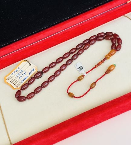 KOLYEDEN DİZAYN OSMANLI (OTTOMAN) SIKMA KEHRİBAR TESBİH VİŞNE RENGİ BEYZİ MODEL