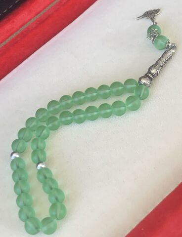 AKİK DOĞAL TAŞ YEŞİL TESBİH KÜRE MODEL