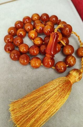 KATALİN SARI KIRMIZI HARELİ KÜRE MODEL TESBİH