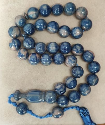 KATALİN MAVİ-KREM DAMARLI  KÜRE MODEL TESBİH