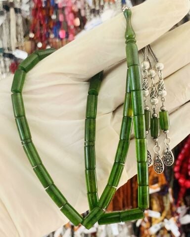 ÖZEL DÖKÜM SIKMA KEHRİBAR TESBİH YEŞİL KESME MODEL