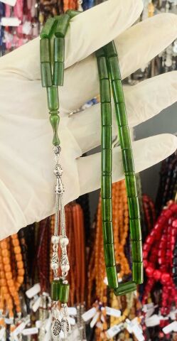 ÖZEL DÖKÜM SIKMA KEHRİBAR TESBİH YEŞİL KESME MODEL