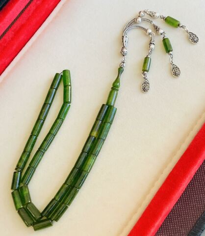 ÖZEL DÖKÜM SIKMA KEHRİBAR TESBİH YEŞİL KESME MODEL