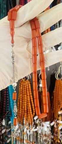 ÖZEL DÖKÜM SIKMA KEHRİBAR TESBİH TURUNCU KESME MODEL