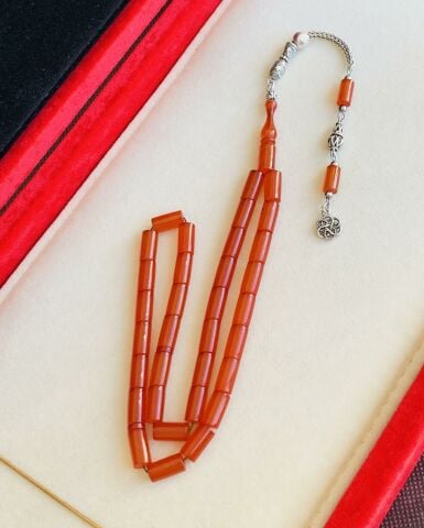 ÖZEL DÖKÜM SIKMA KEHRİBAR TESBİH TURUNCU KESME MODEL