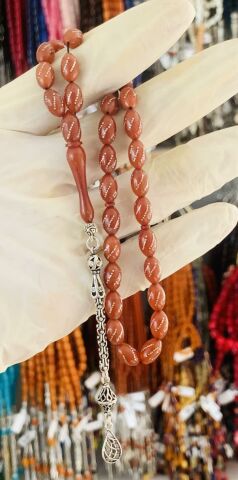 GÜMÜŞ İŞLEMELİ SIKMA KEHRİBAR TESBİH BEYZİ MODEL