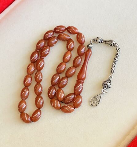 GÜMÜŞ İŞLEMELİ SIKMA KEHRİBAR TESBİH BEYZİ MODEL