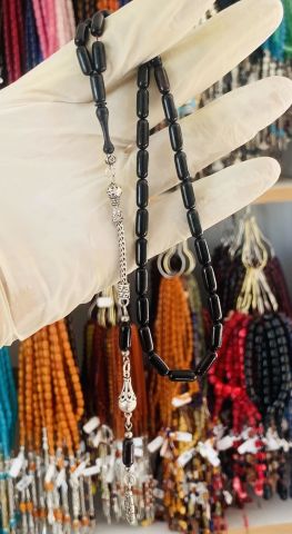 ÖZEL DÖKÜM SIKMA KEHRİBAR TESBİH SİMLİ SİYAH KAPSÜL MODEL