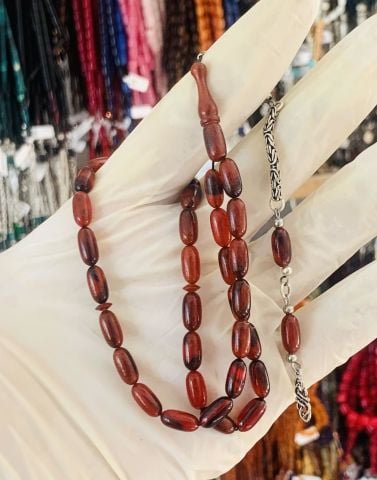 ÖZEL DÖKÜM SIKMA KEHRİBAR TESBİH KIRMIZI BEYZİ MODELL