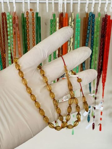 ESKİ MALZEME SARI ŞEFFAF ÇUBUK KATALİN TESBİH ARPA MODEL