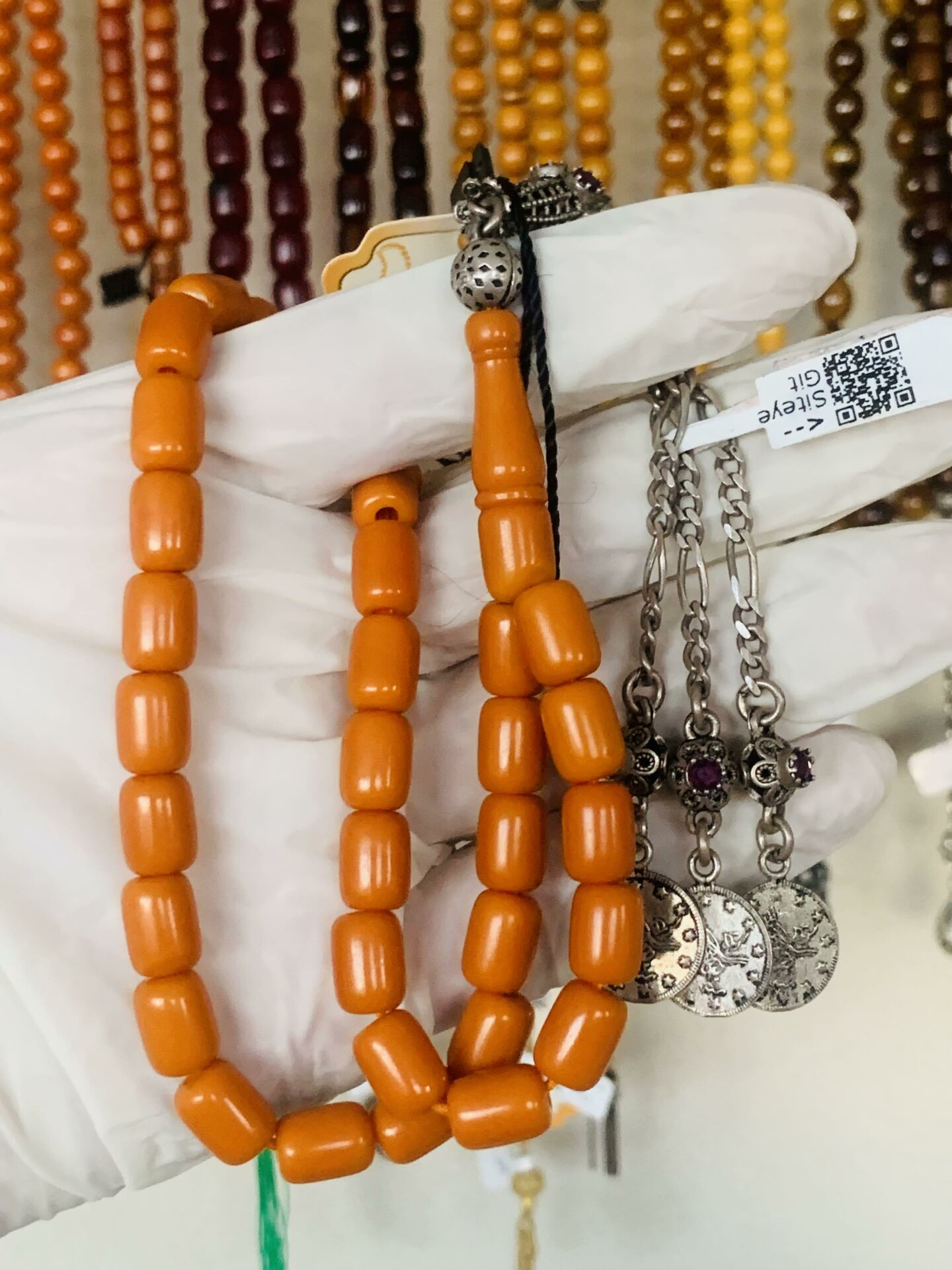 ESKİ OBJE TURUNCU KATALİN TESBİH DÖNEM İŞÇİLİK 45 HABBE ARABİK KAZAZİYE PÜSKÜLLÜ