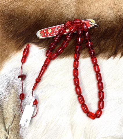 ESKİ ALMAN OYUN ZARI SIKMA KEHRİBAR TESBİH KIRMIZI KAPSÜL MODEL