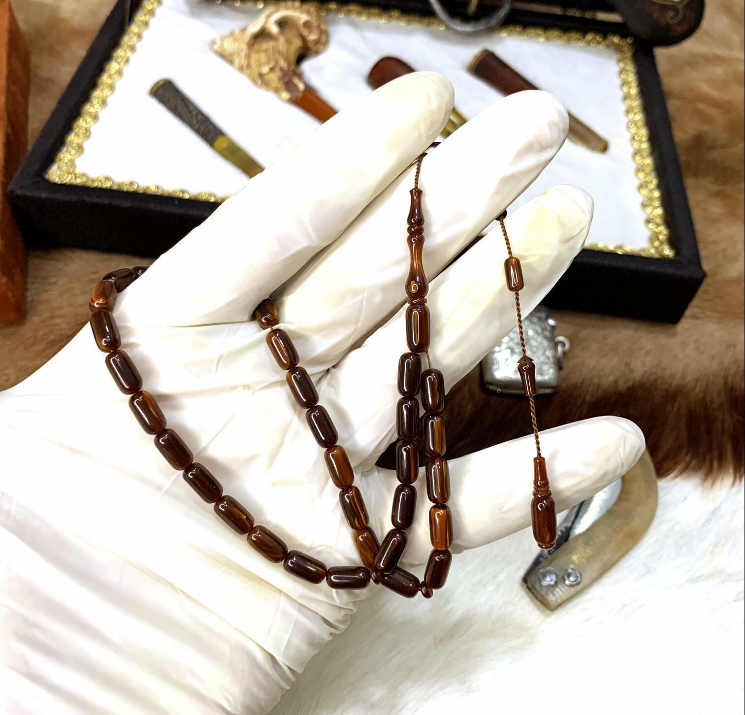 ÇEKO HAMUR MALZEMEDEN KATALİN TESBİH BEYZİ KAHVERENGİ