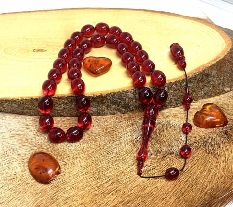 BLOK ZAR MALZEMEDEN KATALİN KIRMIZI BEYZİ MODEL TESBİH