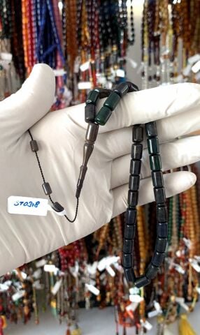 ESKİ ÇUBUK MALZEME KATALİN KAPALI YEŞİL HARELİ KAPSÜL MODEL TESBİH