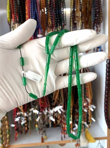 ESKİ ÇUBUK MALZEMEDEN KATALİN YEŞİL KAPSÜL MODEL TESBİH HARELİ