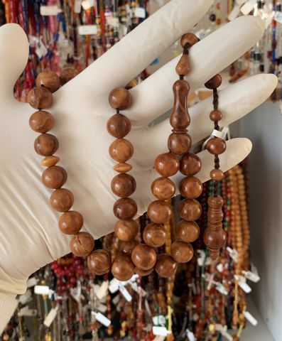 ESKİ İŞÇİLİK KUKA MALZEMEDEN KÜRE KAHVERENGİ MODEL TESBİH