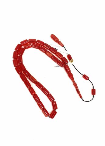 ESKİ ÇUBUK MALZEMEDEN KATALİN KAPSÜL KIRMIZI HARELİ MODEL TESBİH