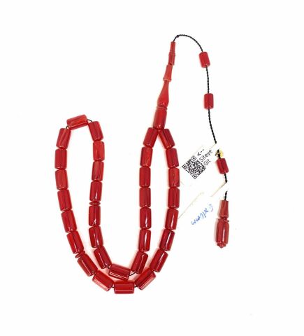 ESKİ ÇUBUK MALZEMEDEN KATALİN KAPSÜL KIRMIZI HARELİ MODEL TESBİH