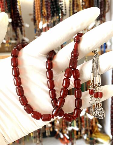 ESKİ KATALİN MALZEMEDEN KIRMIZI BEYZİ MODEL TESBİH