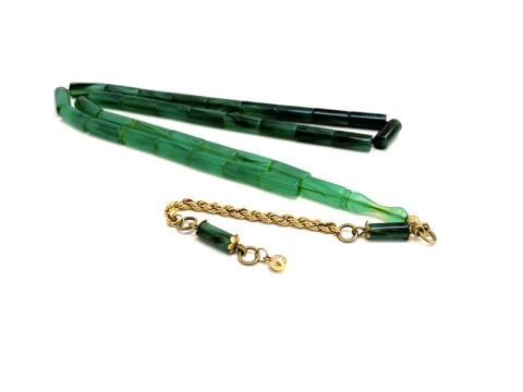 ALTIN PÜSKÜLLÜ KATALİN YEŞİL HARELİ KESME MODEL TESBİH