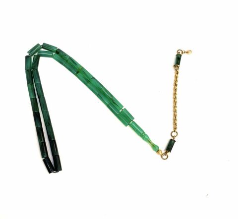 ALTIN PÜSKÜLLÜ KATALİN YEŞİL HARELİ KESME MODEL TESBİH