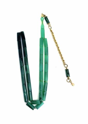 ALTIN PÜSKÜLLÜ KATALİN YEŞİL HARELİ KESME MODEL TESBİH