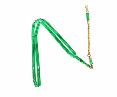 ALTIN PÜSKÜLLÜ KATALİN ŞEFAF YEŞİL KESME MODEL TESBİH