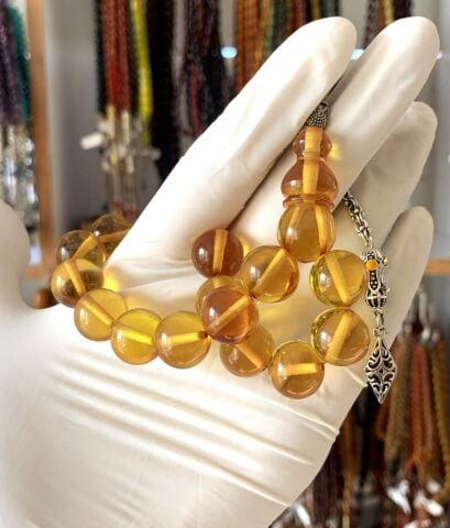 MASKOT BOY ATEŞ KEHRİBAR SARI KÜRE MODEL TESBİH