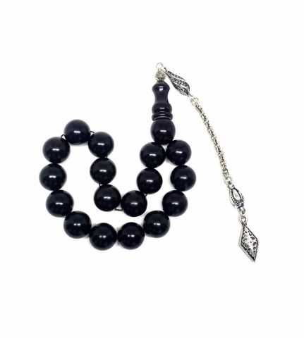 MASKOT BOY ATEŞ KEHRİBAR SİYAH KÜRE MODEL TESBİH