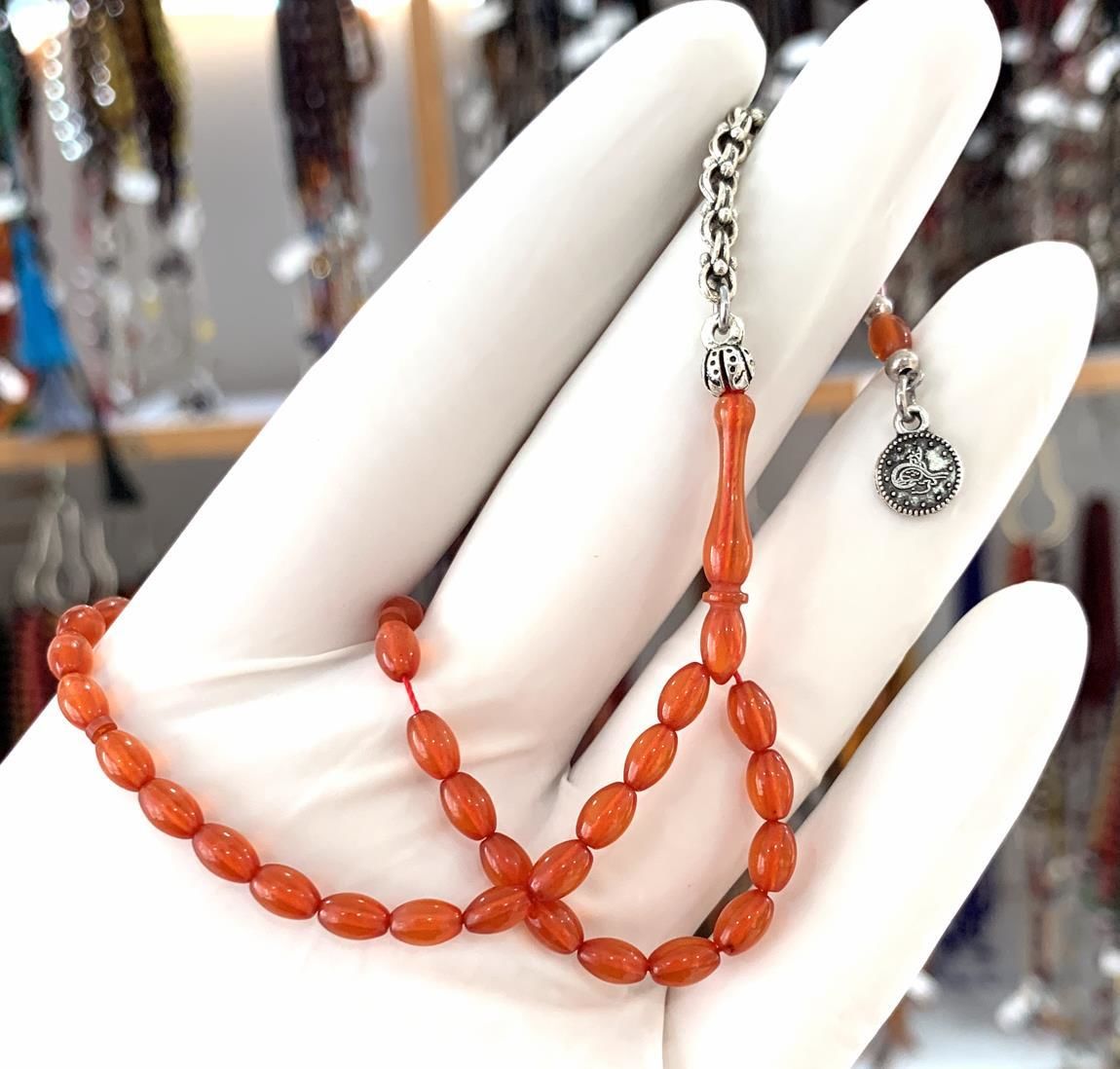 ZAR KEHRİBAR TURUNCU BEYZİ MODEL TESBİH