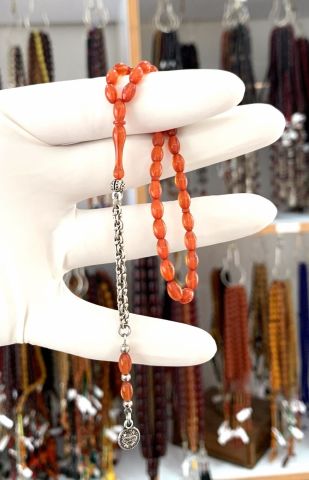 ZAR KEHRİBAR TURUNCU BEYZİ MODEL TESBİH