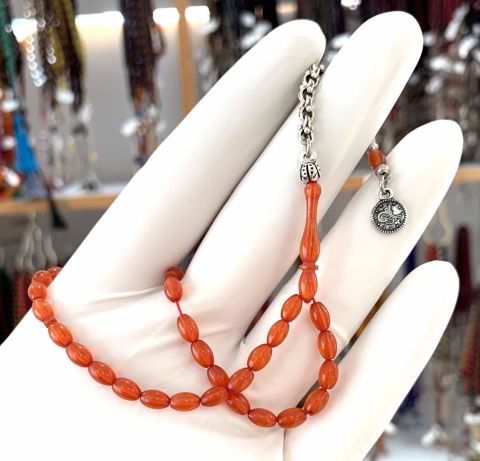 ZAR KEHRİBAR TURUNCU BEYZİ MODEL TESBİH