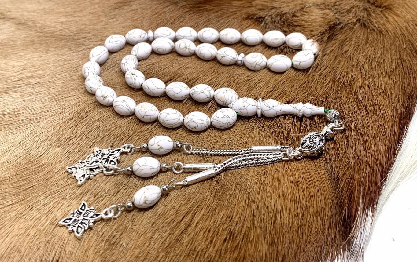 GALALİT BEYZİ MODEL BEYAZ YEŞİL HARELİ TESBİH