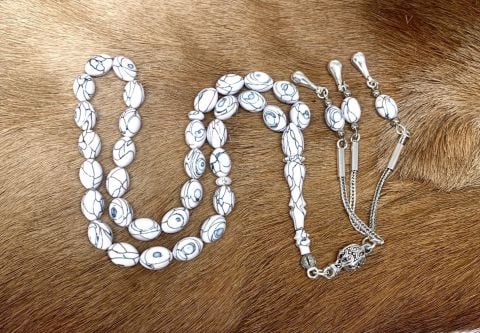 GALALİT BEYZİ MODEL BEYAZ MAVİ HARELİ TESBİH