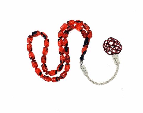 ATEŞ KEHRİBAR KALEM İŞÇİLİKLİ KAPSÜL MODEL TESBİH