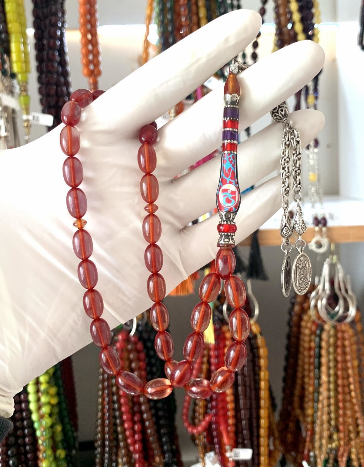 TRABZONSPOR İMAME İŞLEMELİ ATEŞ KEHRİBAR KIRMIZI BEYZİ MODEL TESBİH