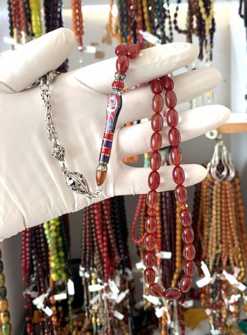 TRABZONSPOR İMAME İŞLEMELİ ATEŞ KEHRİBAR KIRMIZI BEYZİ MODEL TESBİH